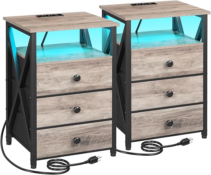 AMHANCIBLE Night Stand Set 2, LED Nightstand by AMHANCIBLE