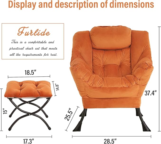 Lazy Chair with Ottoman, Modern Chair with Folding Footrest, Lounge Accent Chair - Image 2