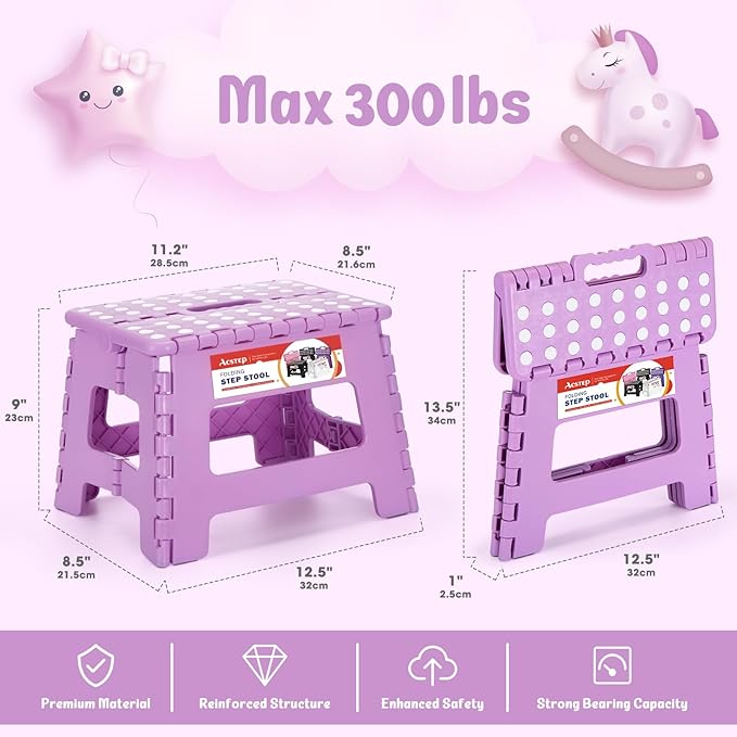 ACSTEP 9 Inch Folding Step Stool 300 LB Capacity Plastic Foldable Step Stools - Image 4