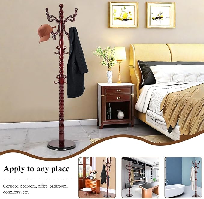 Coat Rack Stand, Solid Wooden Coat Tree - Image 7