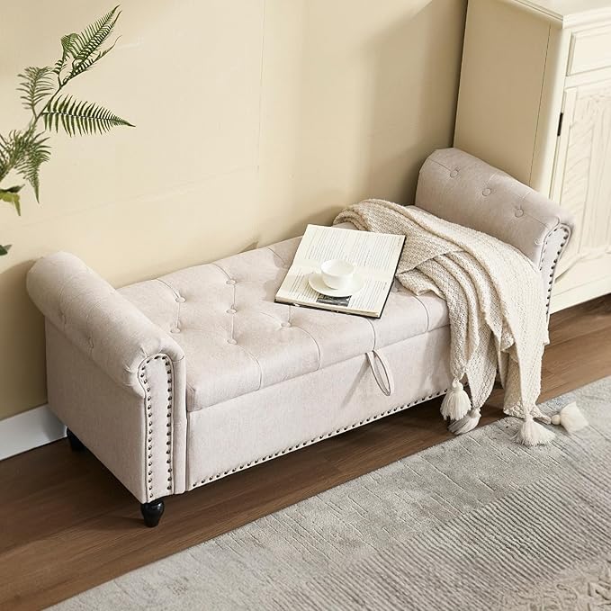 Furniliving 55” End of Bed Bench, Bedroom Bench - Image 2