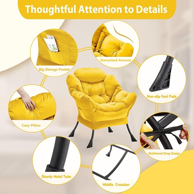 Lazy Chair Thick Padded, Comfy Velvet Accent Lounge Chair - Image 6