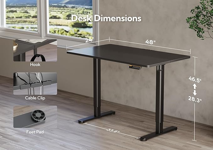Claiks Electric Standing Desk, Adjustable Height Stand up Desk, 48x24 Inches - Image 3