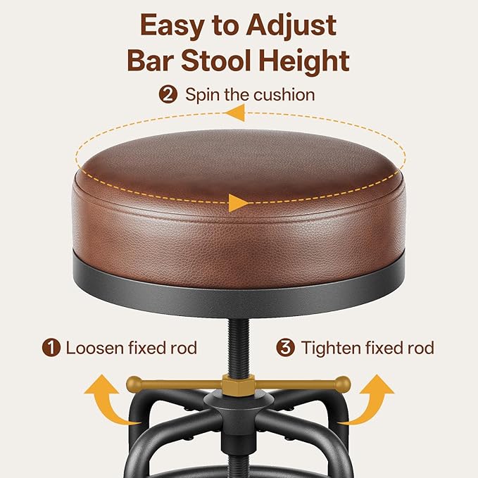 Adjustable Height Swivel Bar Stools Set of 2, 22-29 Inch Industrial Vintage Bar - Image 5