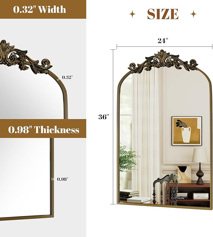 Vintage Arched Bathroom Mirror, 24x36 Inch Retro Wall Mounted Vanity Mirror - Image 4