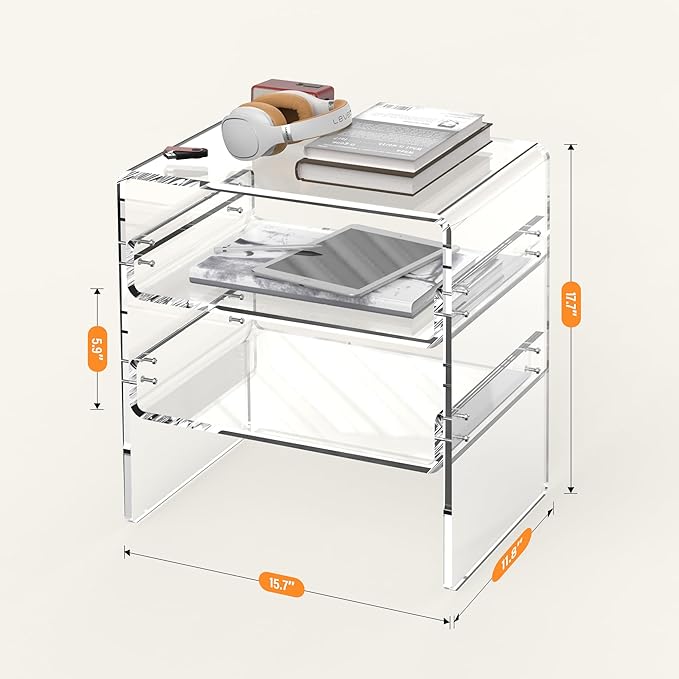 Acrylic 2-Tier Side Table with Storage Mini Modern End Table/Nightstand with - Image 3