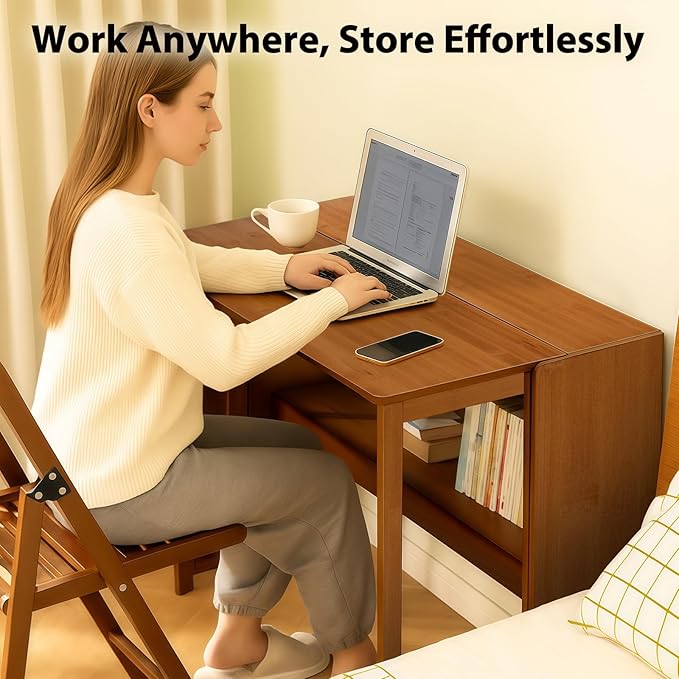 31.5" Bamboo Folding Desk, Space-Saving Computer Desk - Image 4