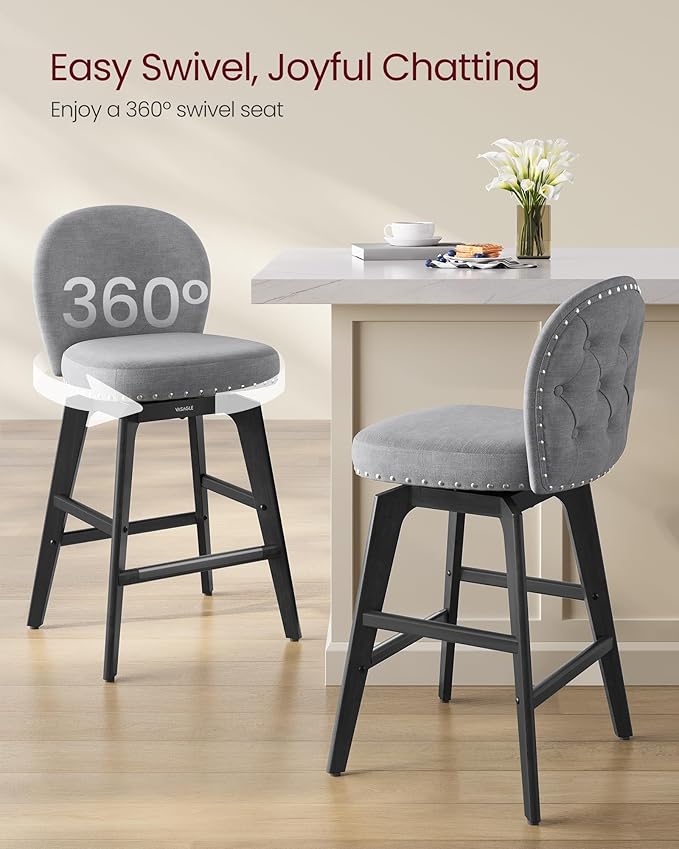 VASAGLE Bar Stools Set of 2, Swivel Counter Height Bar Stools - Image 4