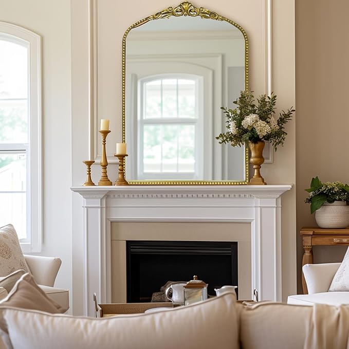 G-LEAF Vintage Baroque Mirror 24"X36", Arched Mantel Victorian Antique - Image 3