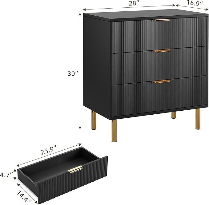 Black Dresser, Modern 3 Drawer Dresser - Image 2