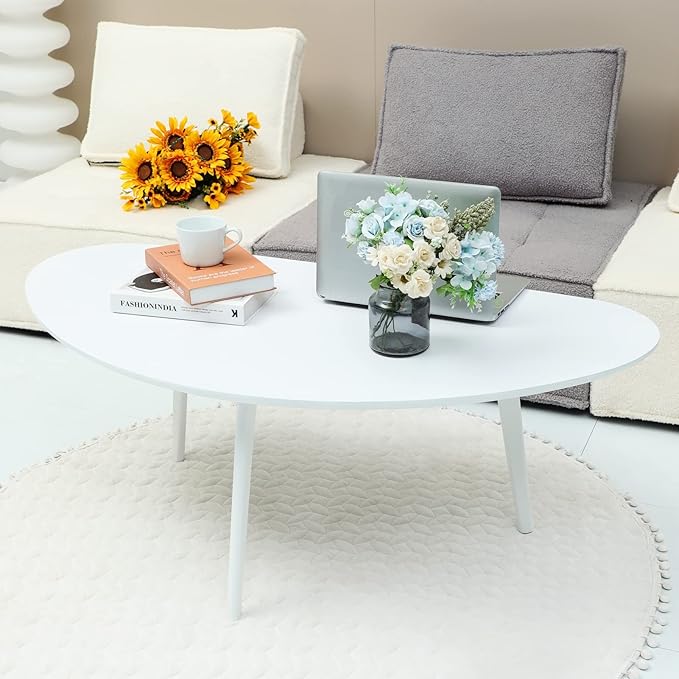 FIRMINANA Mid Century Modern Coffee Table, Large Oval White Coffee Table - Image 2
