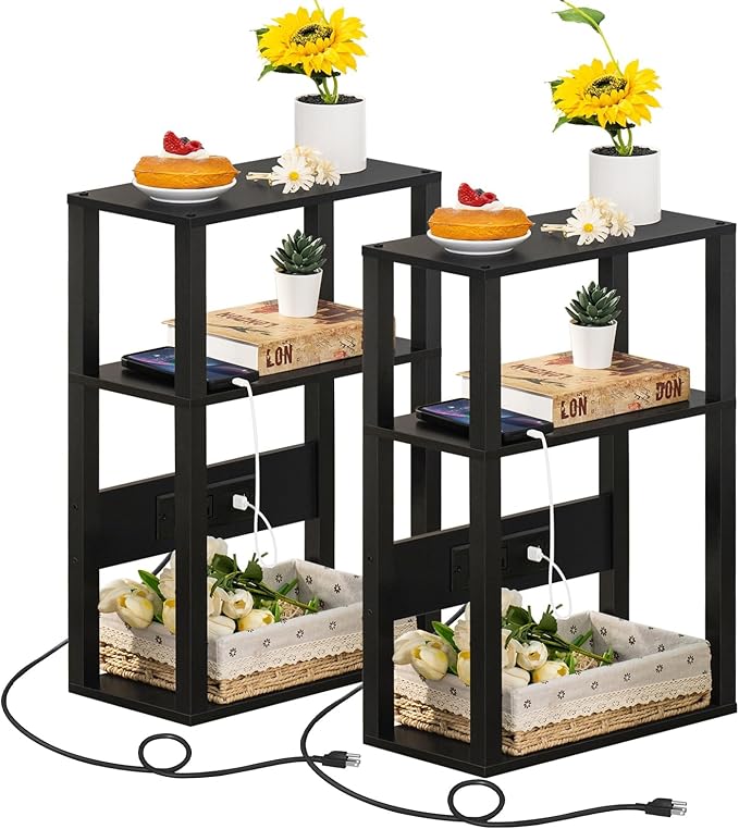 3-Tier Small Narrow Wood Side Table Set of 2 by YUFAM