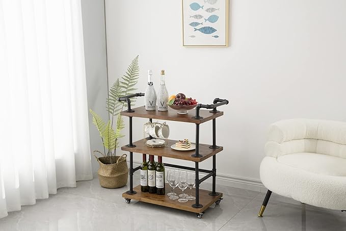 Industrial Pipe Bar Carts/Serving Carts/Kitchen Carts/Wine Rack Carts on Wheels - Image 3