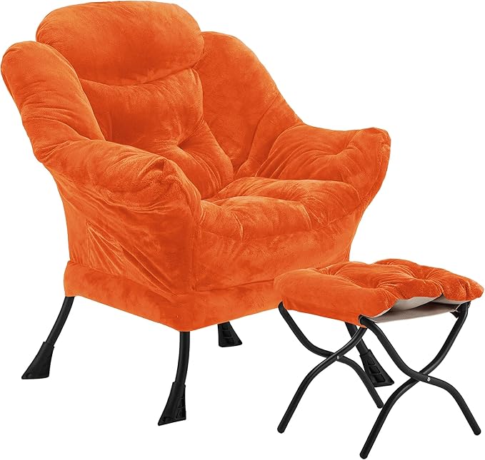 Fabric Lazy Chair with Ottoman, Oversized Upholstered Sofa Chair by Halituny