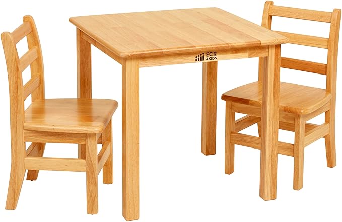 ECR4Kids 24in x 24in Hardwood Table and Chair Set, 12in Seat Height, Kids by ECR4Kids