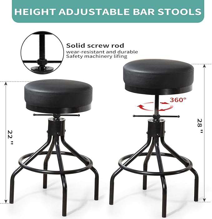 Industrial Bar Stools Set of 3 Adjustable Barstools Swivel Modern PU Leather - Image 5