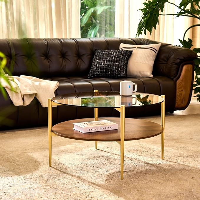 AGV LIGHTING Round Glass Coffee Table, Mid-Century Modern Coffee Table - Image 3