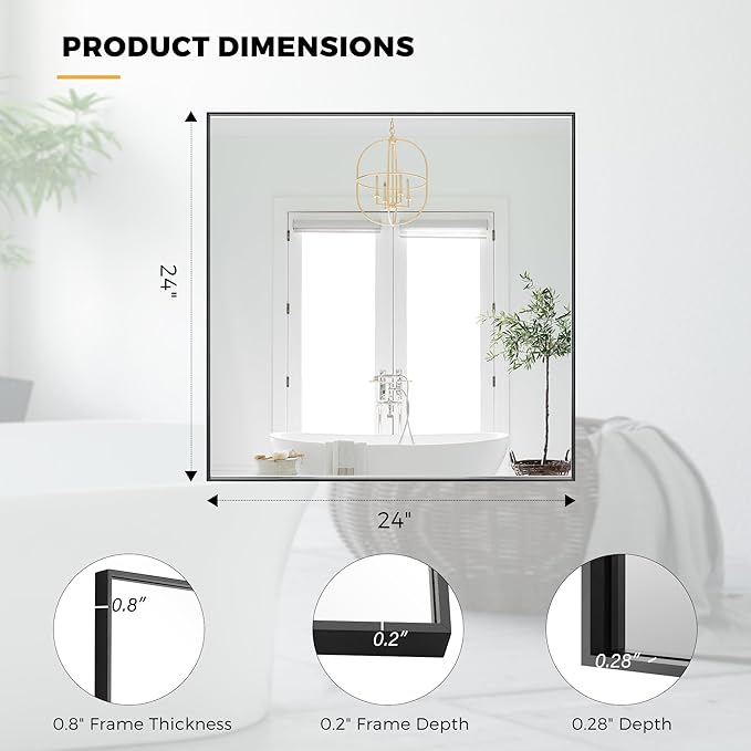 24x24 Inch Black Bathroom Mirror - Image 9