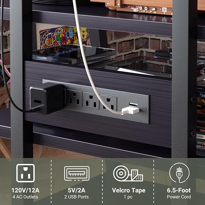 AV Media Stand with Outlets, Media Console with LED Lights, Stereo Racks and - Image 7