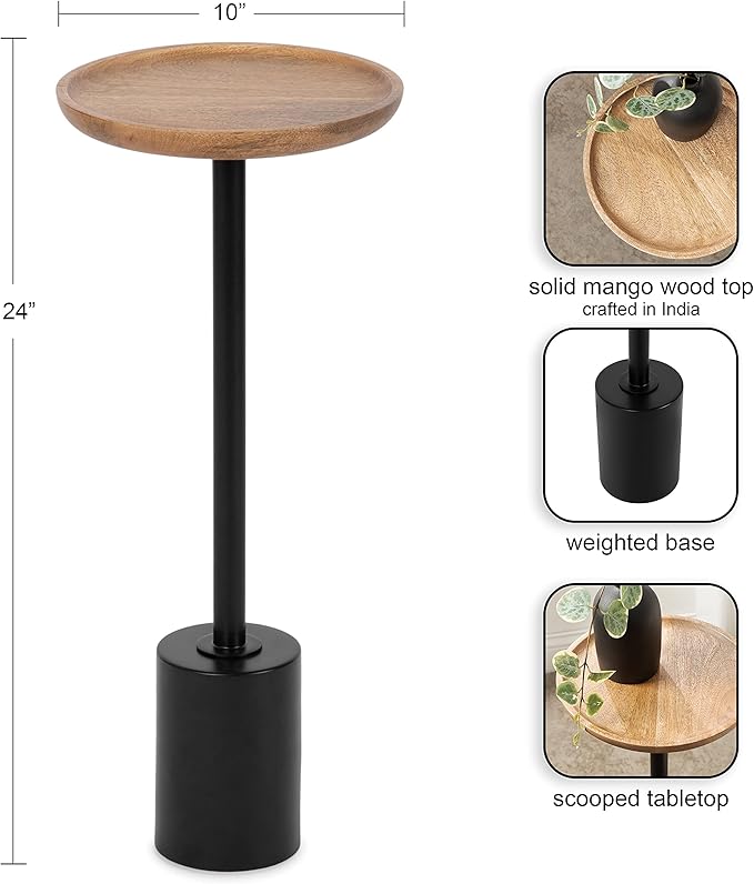 Kate and Laurel Xyler Round Wood and Metal Drink Table, Natural Brown Wood and - Image 3