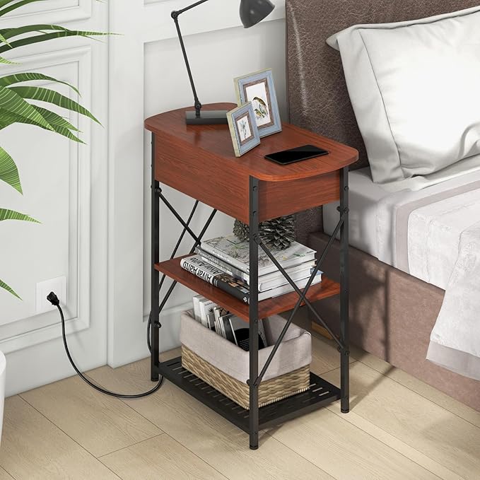 Narrow Side Table with Charging Station, End Table with 3 USB Ports and 2 AC - Image 2