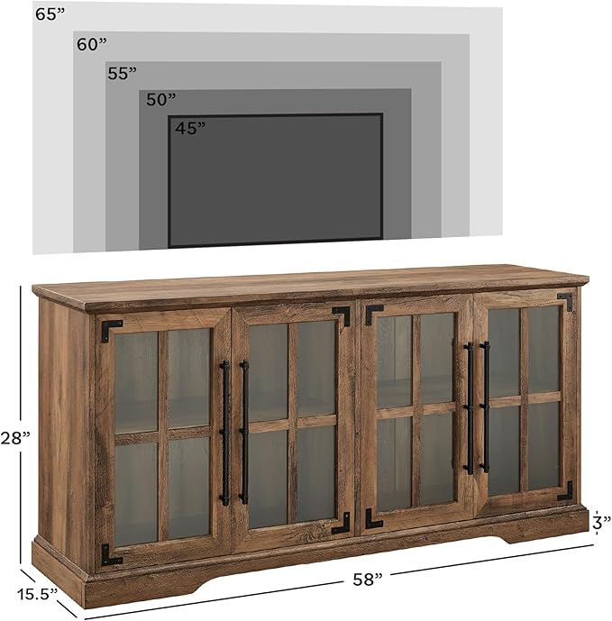 Walker Edison Farmhouse Barn Glass Door Wood Universal TV Stand - Image 3