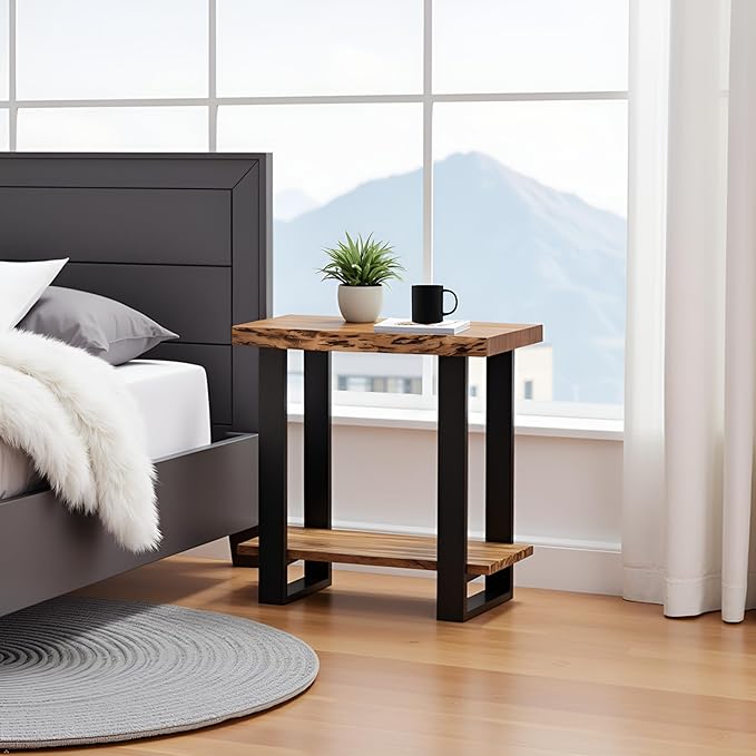Alpine 2-Tier End Table with Live Edge Design – 27-Inch Solid Acacia Wood - Image 2
