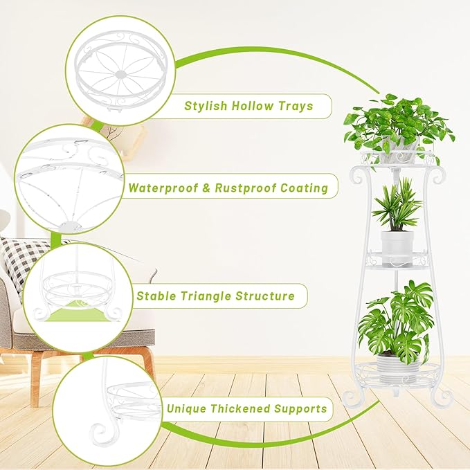 KMOTASUO 3 Tier Metal Plant Stand Indoor, 34 Inch Tall Corner Plant Stands - Image 4