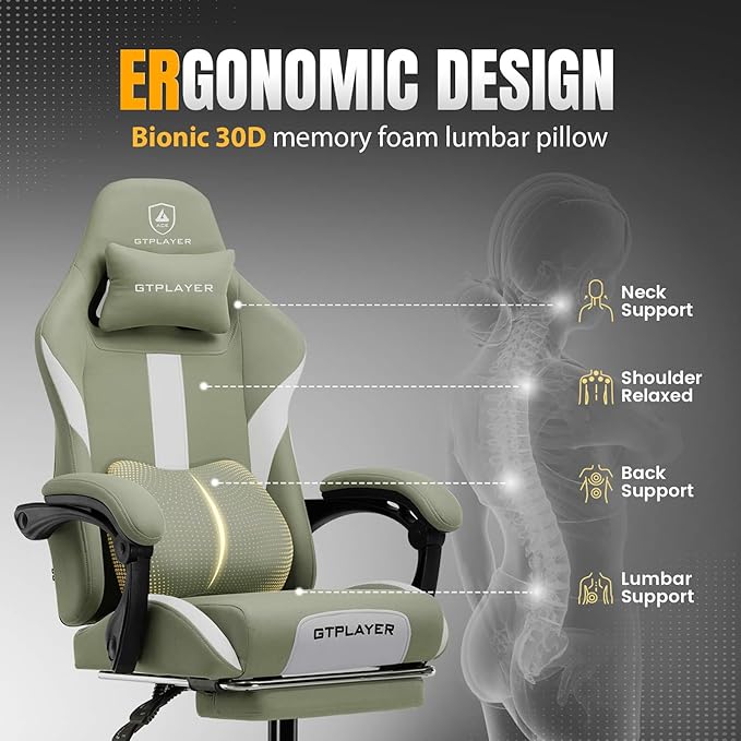GTRACING Gaming Chair with Foot Rest & Pocket Spring Cushion, Breathable Fabric - Image 5