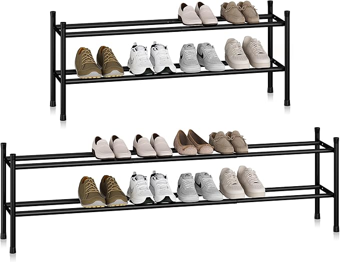 STORAGE MANIAC Long Expandable Shoe Rack, 12 Pairs Metal Wide Stackable Shoe by STORAGEMANIAC