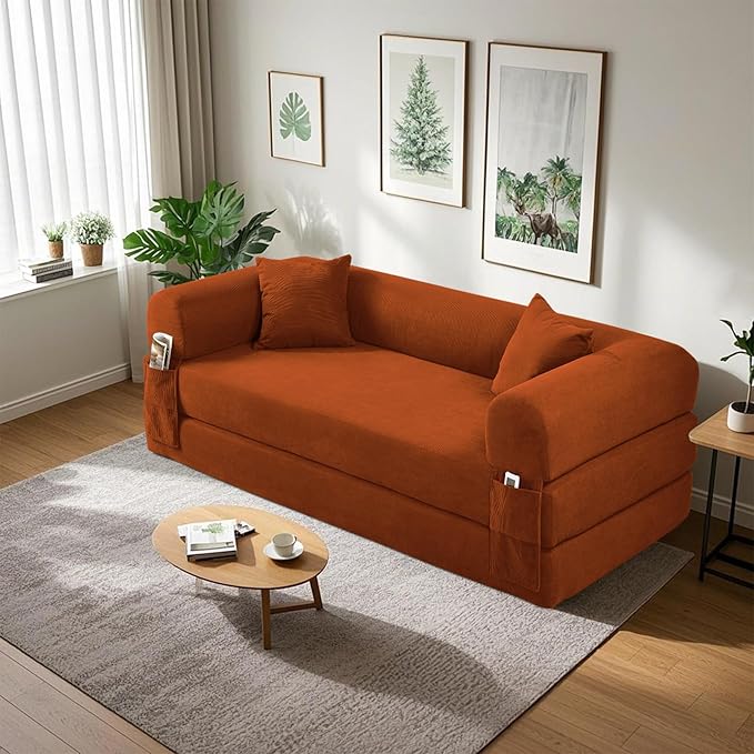 80" Convertible Sofa Bed, Corduroy Deep Seat Folding Pull Out Couch - Image 2