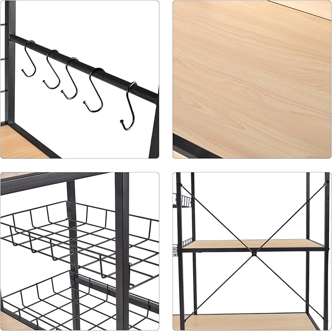 Bakers Rack with Power Outlet, Microwave Stand with Storage, Coffee Bar - Image 6