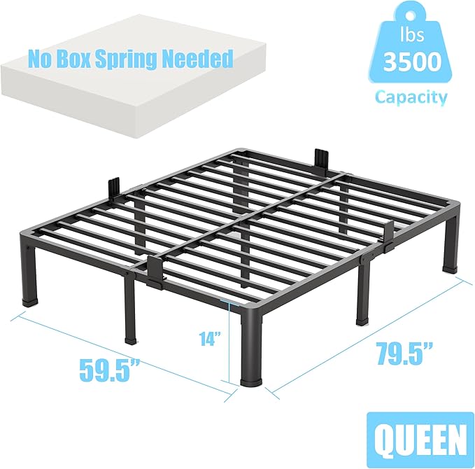 FUIOBYVV Queen Bed Frame with Round Corner Edge Legs, 14 Inch High 3500 lbs - Image 3