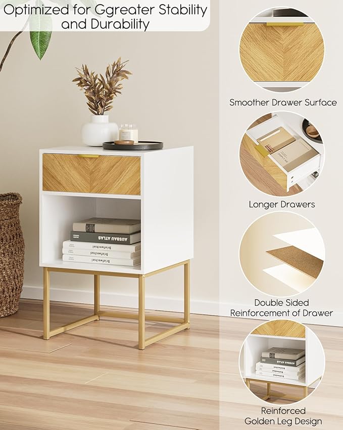Nightstand, Modern Night Stand Boho Farmhouse Wood Bedside Table - Image 7