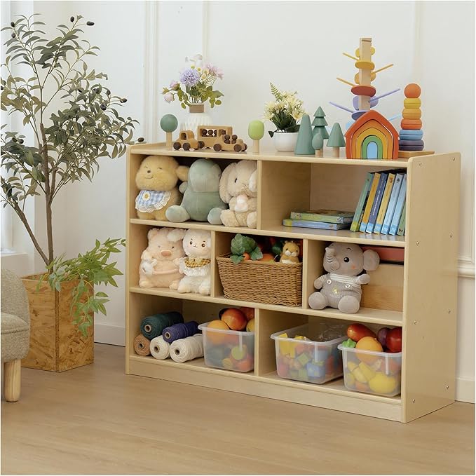 Kids Bookshelf and Toy Storage Shelf, Wooden Montessori Bookshelf, 3-Tier Toy by KidiHouse