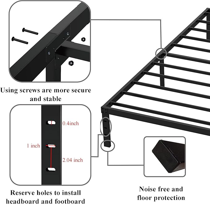 16 Inch Narrow Twin Bed Frame 30x75 No Box Spring Needed, Metal Platform 75x30 - Image 4