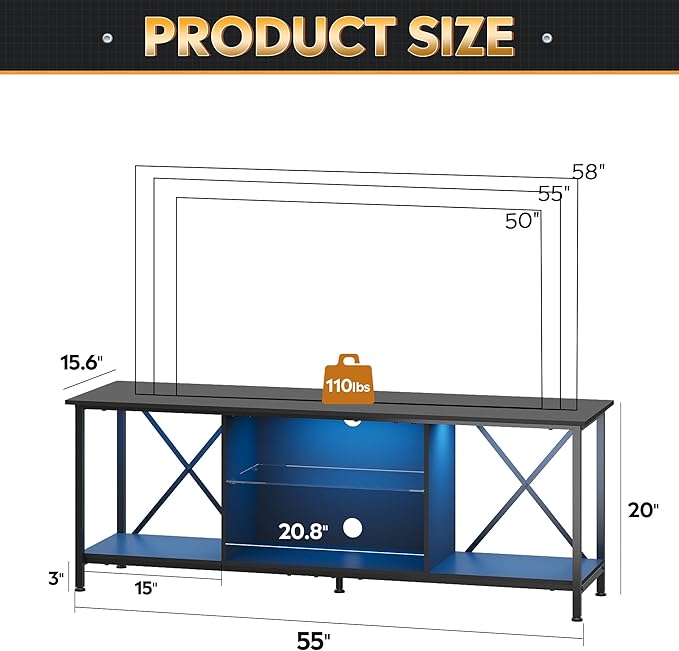 WLIVE TV Stand up to 65 Inch TV, Industrial TV Console - Image 3