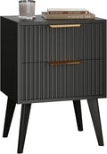 Fluted Nightstand with 2 Drawers, Modern Bedside Table with Metal Handles by YAUKOMEL
