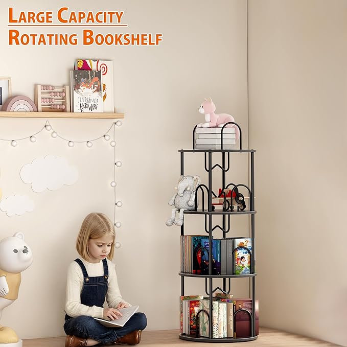 3 Tier Rotating Bookshelf, 360° Spinning Bookshelf Tower, Round Narrow Space - Image 4