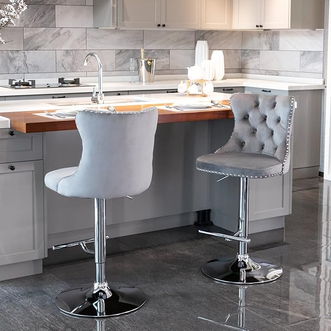 PacknWood Acosure Swivel Velvet Barstools Adjusatble Seat Height from 25-33" - Image 3