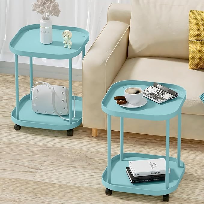 Side Table with Wheels, End Table Living Room Plastic Mobile Sofa Side Table - Image 2