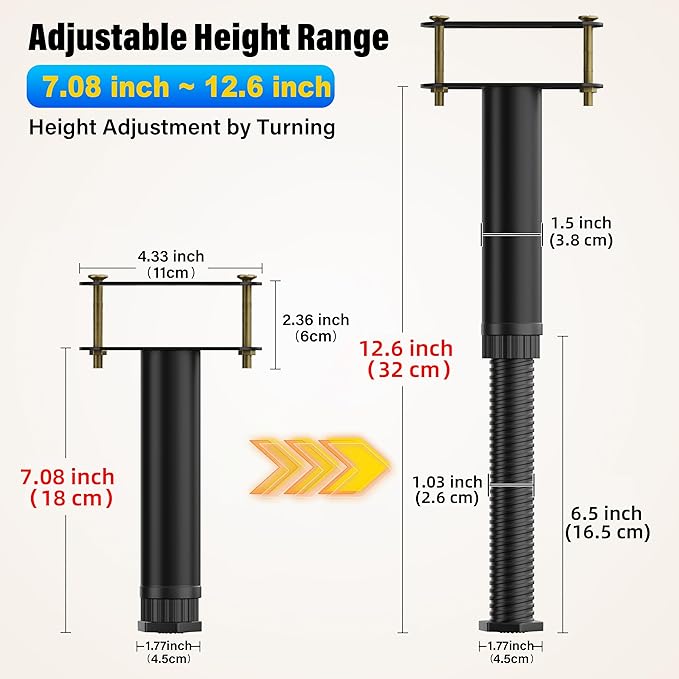 4 Pcs Adjustable Height Bed Support Legs 7.08-12.6 inch - Image 2