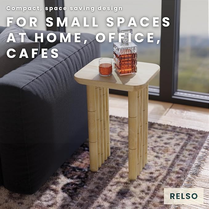 Bambos End Table | Sold Mango Wood Bedside Table, Natural Finish Side Table - Image 7
