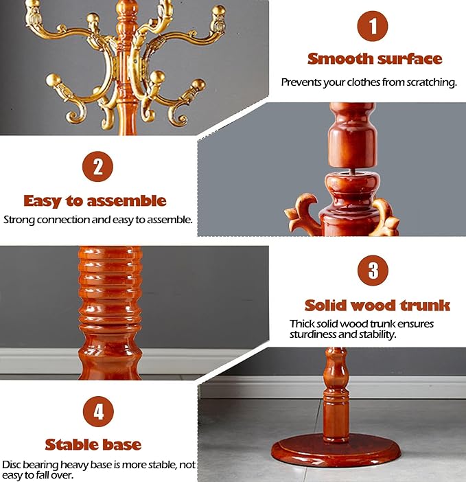 Coat Racks Free Standing with 14 Hooks, Natural Wood Coat Stands - Image 5