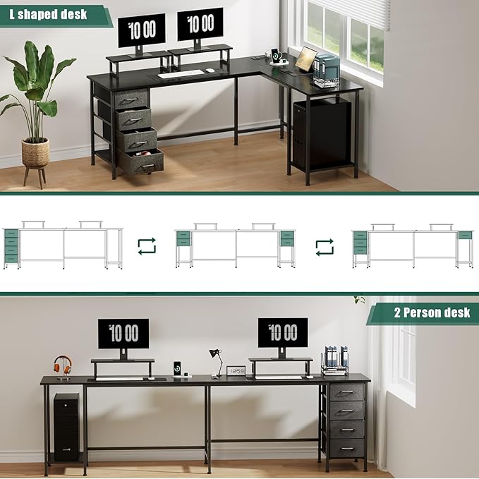 66" L Shaped Computer Desk, 94.4'' Home Office Desk - Image 7
