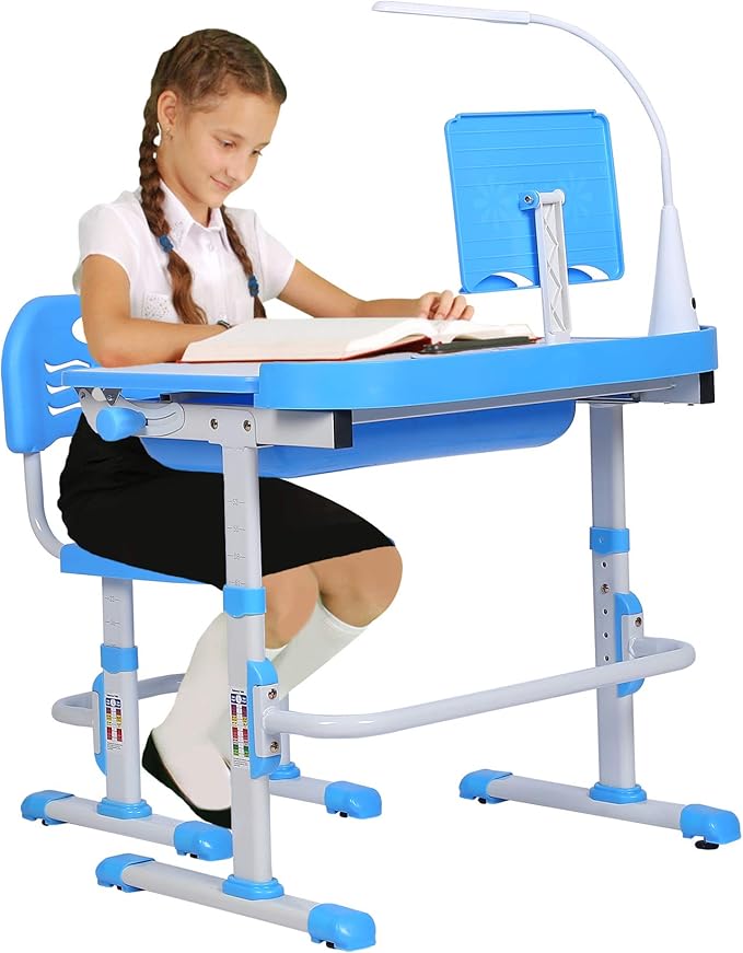 Kids Desk and Chair Set, Height Adjustable Child's School Study Writing Tables - Image 8