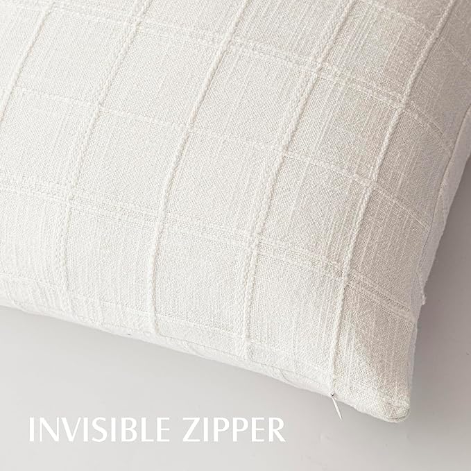 Foindtower Set of 2 Decorative Linen Check Throw Pillow Covers Neutral - Image 3