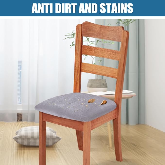 Smiry Velvet Seat Covers for Dining Room Chair Set of 6, Stretch Fit Removable - Image 3