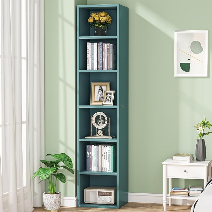 LITTLE TREE 70.9 Inch Tall Narrow Bookcase, Corner Bookshelf 6 Tier Cube - Image 2
