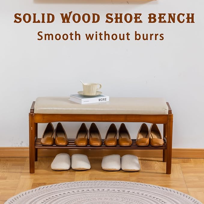latifolia Small Shoe Bench, Solid Wood Bench - Image 4